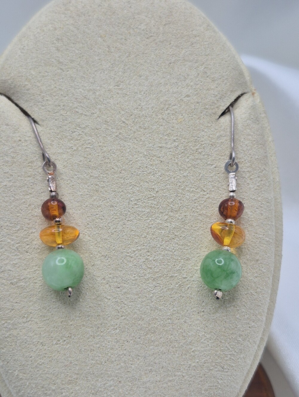 Beautiful Colors! Green & Amber. Drop Earrings - Formal Or Casual Autumn
